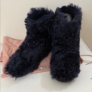 Miu Miu Midnight Furry Ankle Boots/ Navy